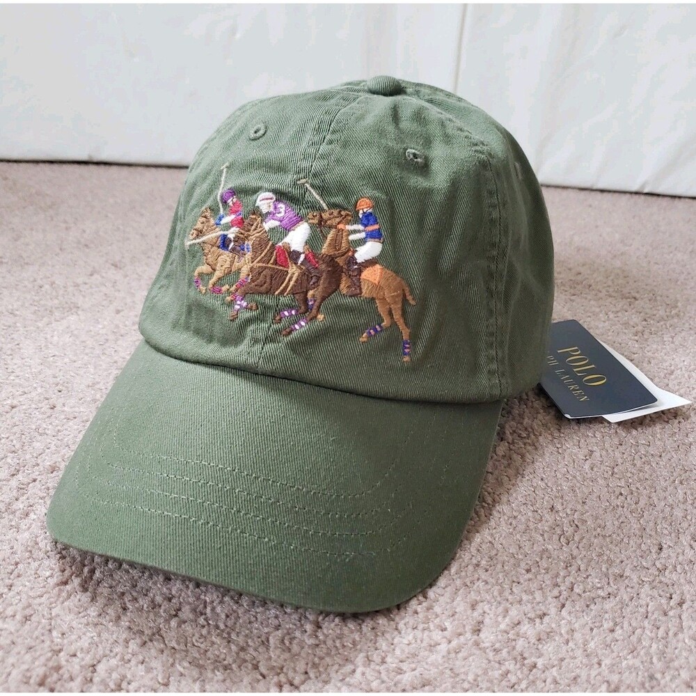 NWT Polo Ralph Lauren Triple-Pony Twill Ball Cap Supply Olive Strapback Hat